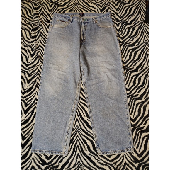 Vintage‎ Tommy Hilfiger Jeans Mens 40x30 Blue Denim Baggy Y2K Flag Tapered Light - Picture 2 of 10